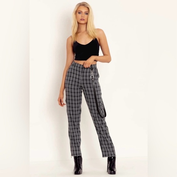 BlackMilk Tartan Grey Zipped Cargo Pants Trousers Size 14 NWT